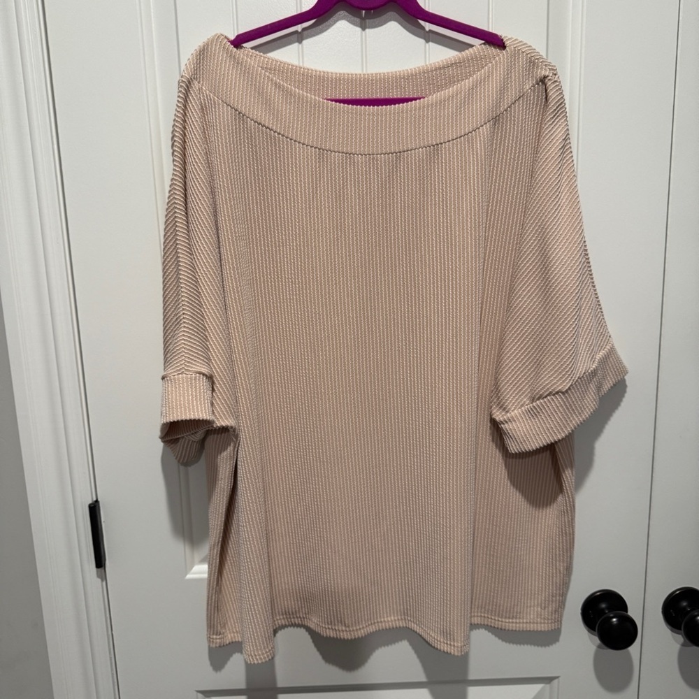 Ribbed Knit Top Beige Tan Oversized